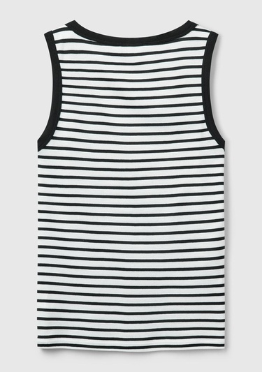  Kadın Beyaz %100 Pamuk Çizgili Logo İşleme Detaylı Regular Fit Atlet