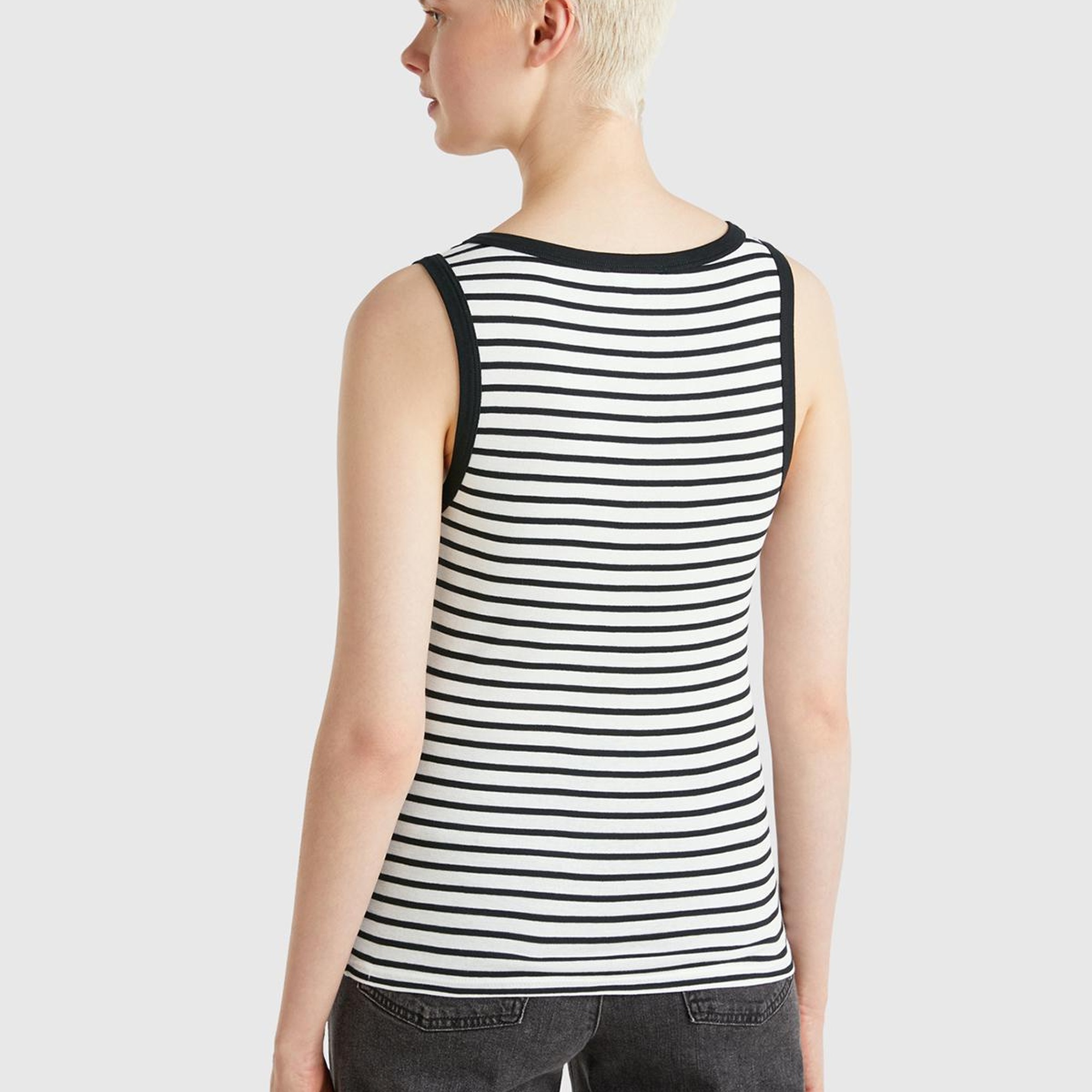 Kadın Beyaz %100 Pamuk Çizgili Logo İşleme Detaylı Regular Fit Atlet