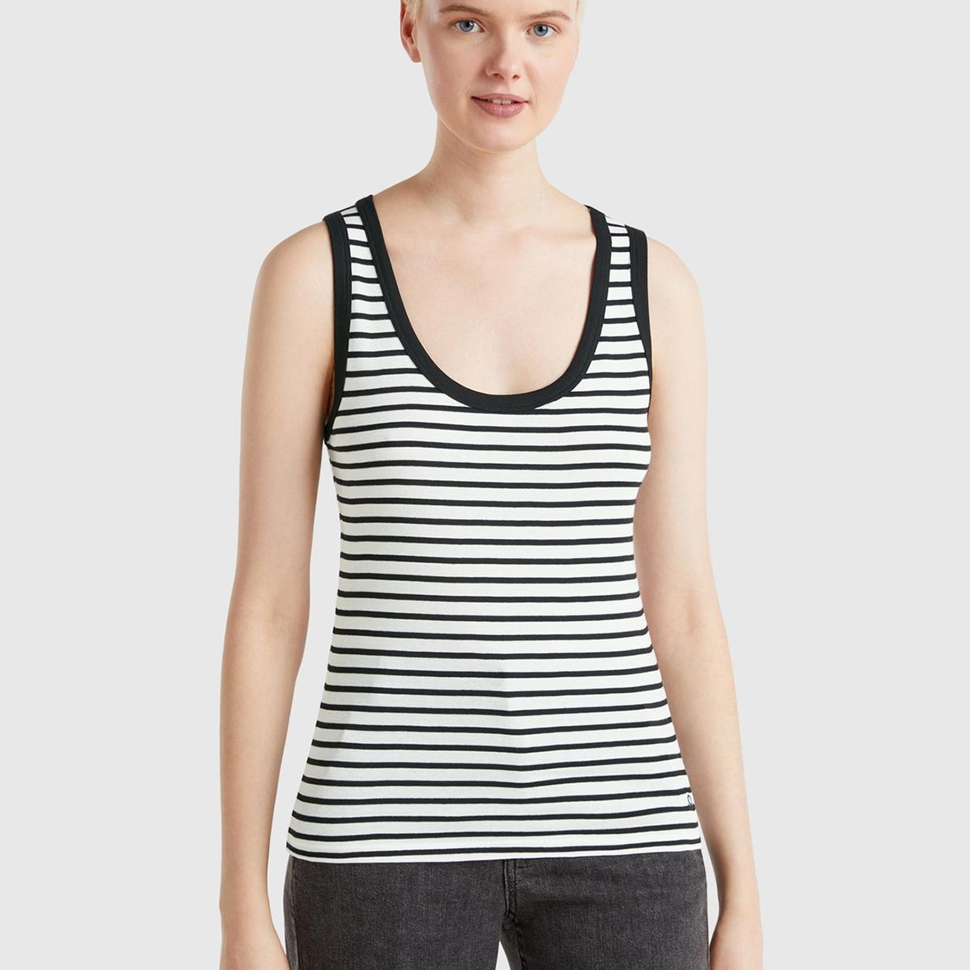 Kadın Beyaz %100 Pamuk Çizgili Logo İşleme Detaylı Regular Fit Atlet