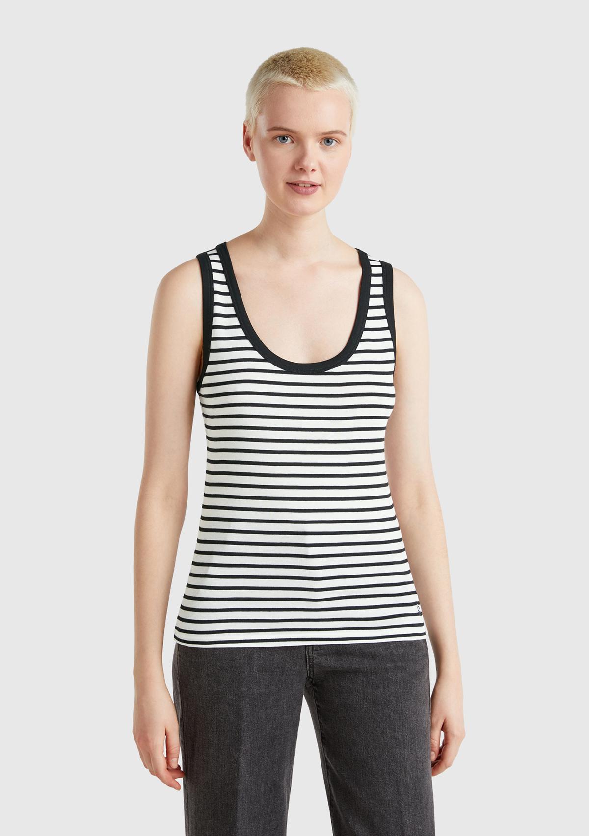  Kadın Beyaz %100 Pamuk Çizgili Logo İşleme Detaylı Regular Fit Atlet