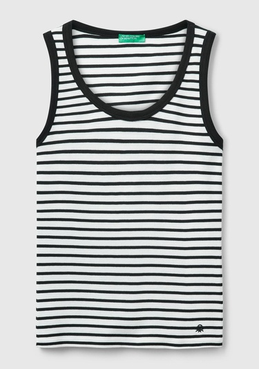  Kadın Beyaz %100 Pamuk Çizgili Logo İşleme Detaylı Regular Fit Atlet