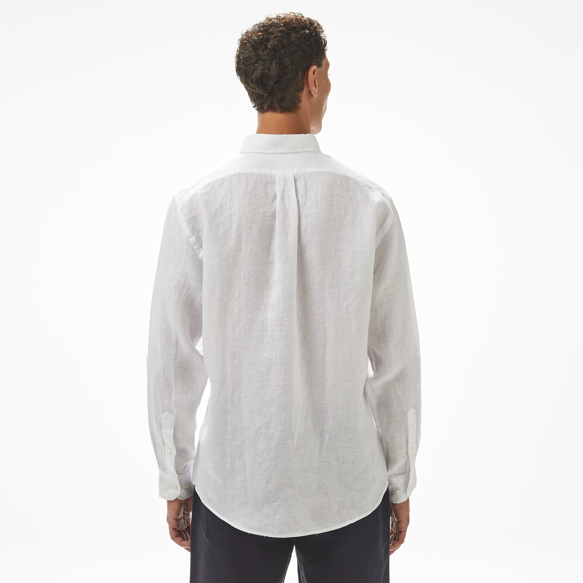 Brooks Brothers Düğmeli Yaka Regular Fit %100 Keten Erkek Beyaz Gömlek