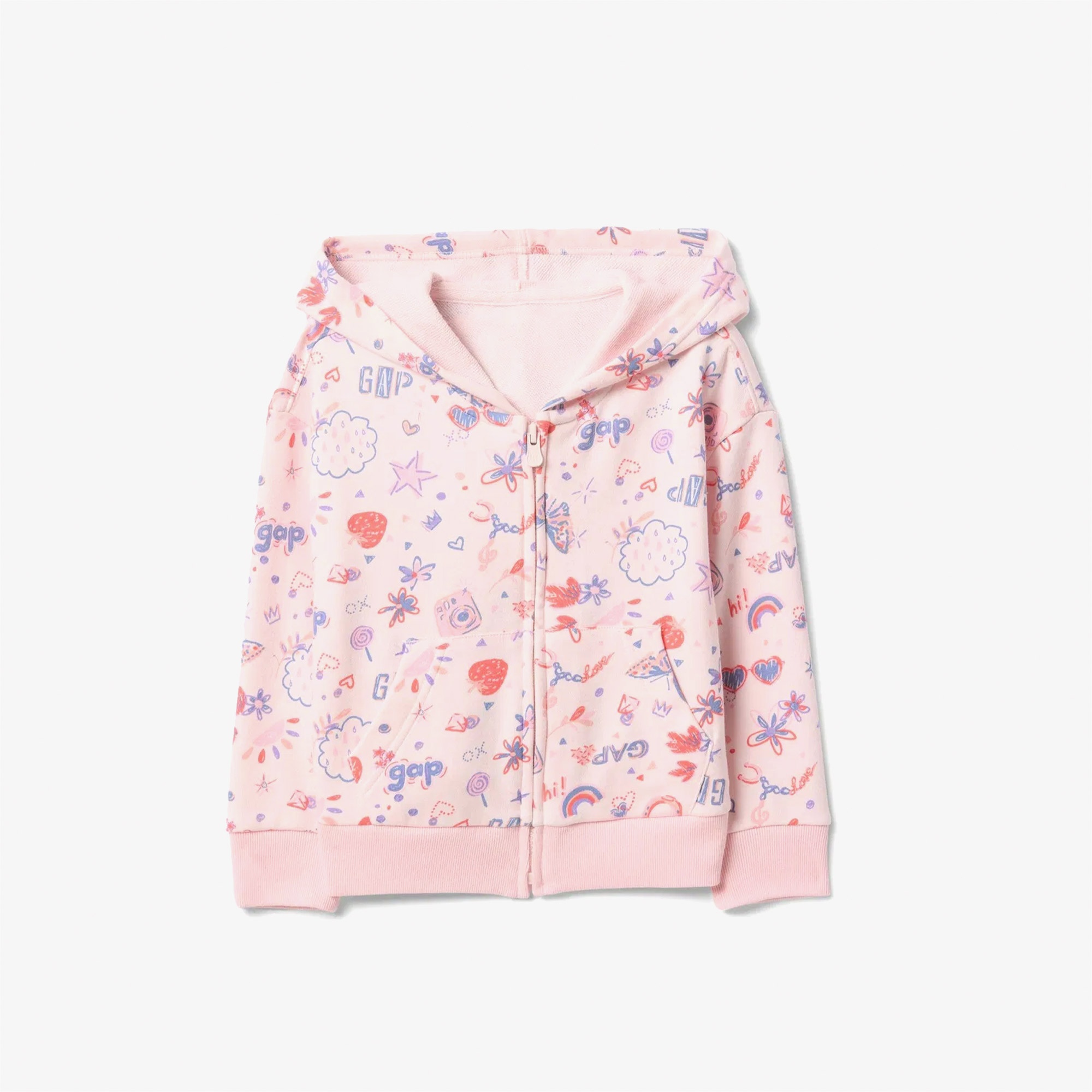 Gap Logo Desenli Fermuarlı Çocuk Pembe Sweatshirt