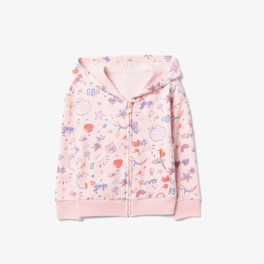  Gap Logo Desenli Fermuarlı Çocuk Pembe Sweatshirt