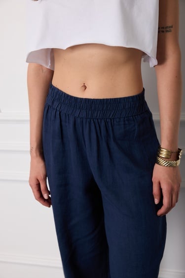  %100 Keten Beli Lastikli Pantolon