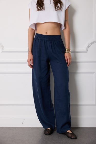  %100 Keten Beli Lastikli Pantolon