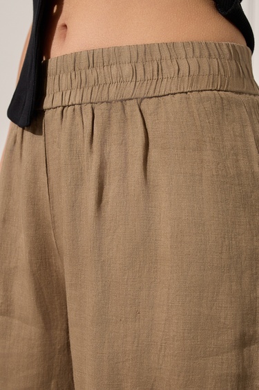  %100 Keten Beli Lastikli Pantolon