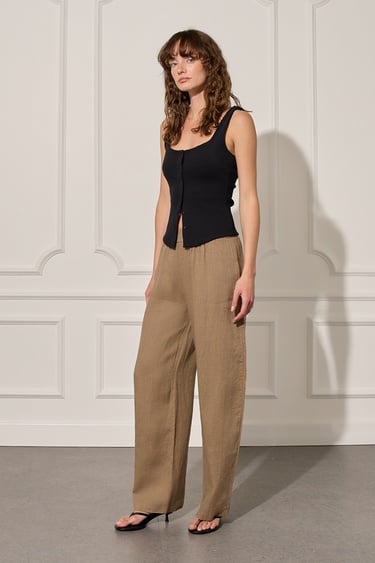  %100 Keten Beli Lastikli Pantolon