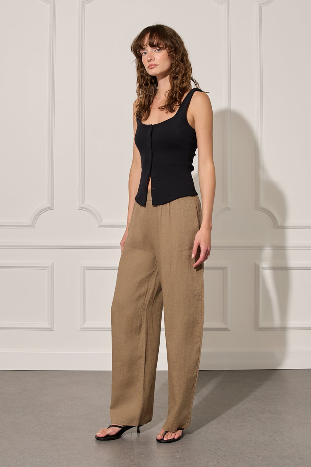  %100 Keten Beli Lastikli Pantolon