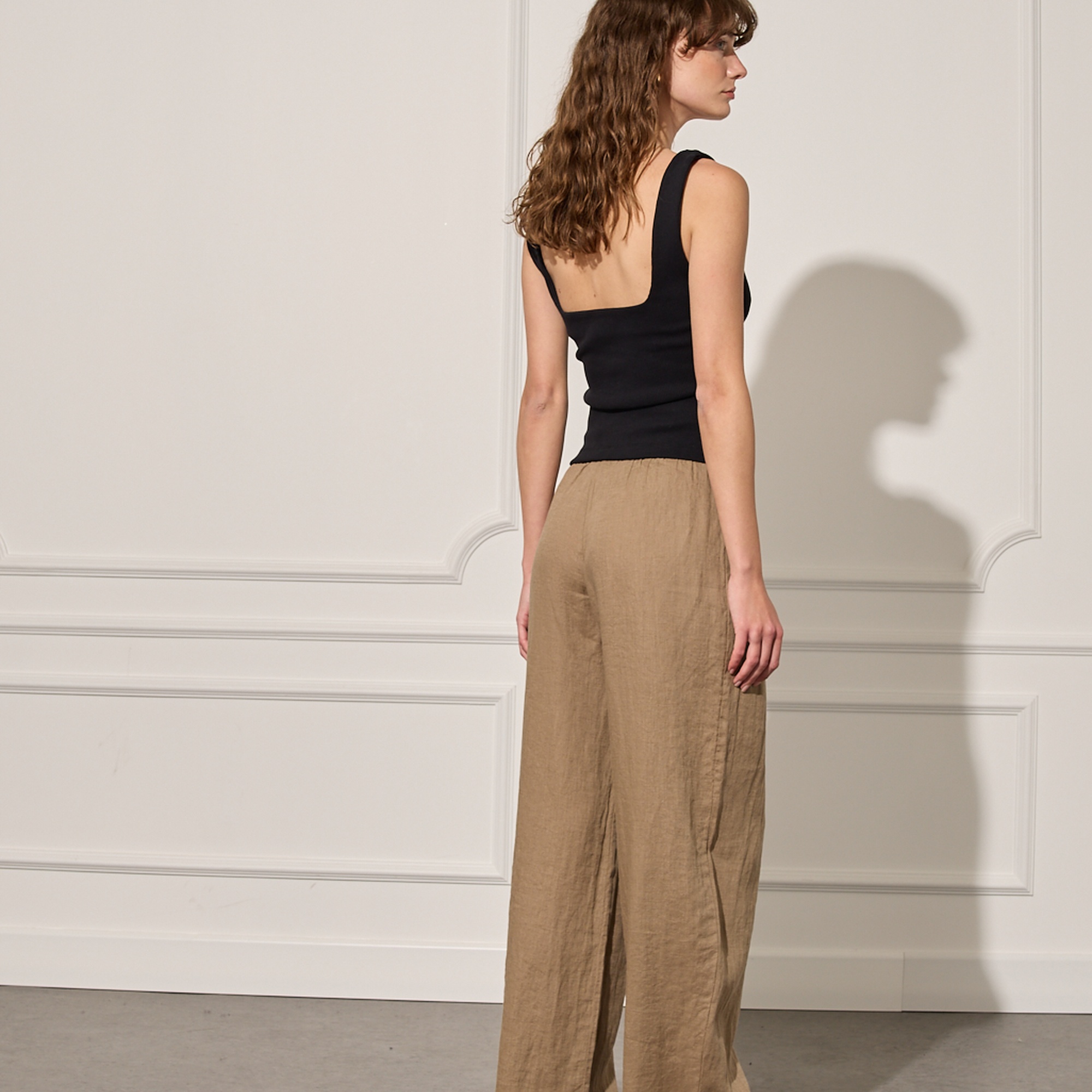 %100 Keten Beli Lastikli Pantolon