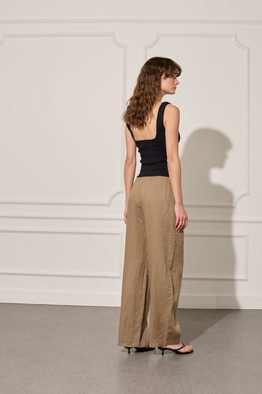  %100 Keten Beli Lastikli Pantolon