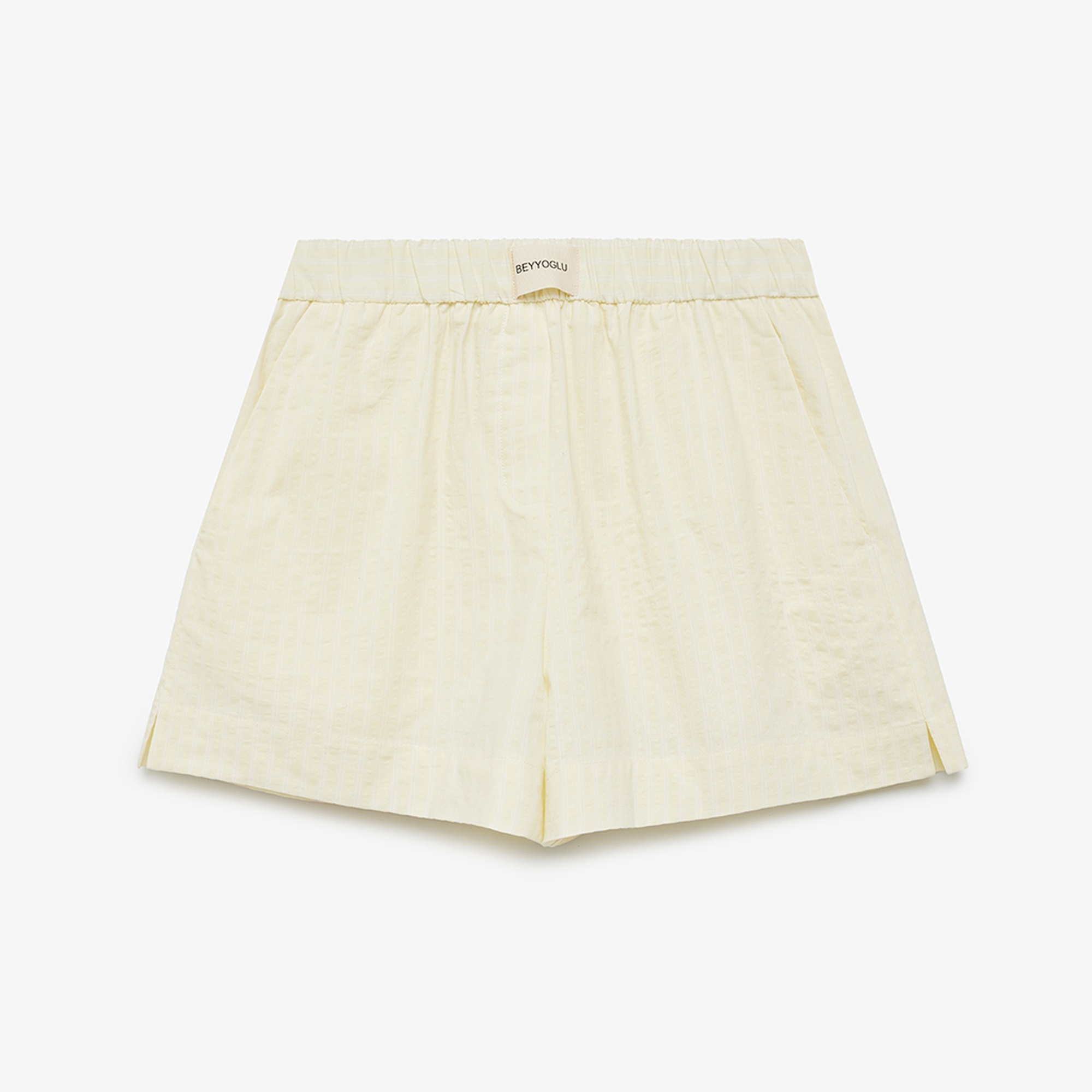 Beli Lastikli Çizgili Şort