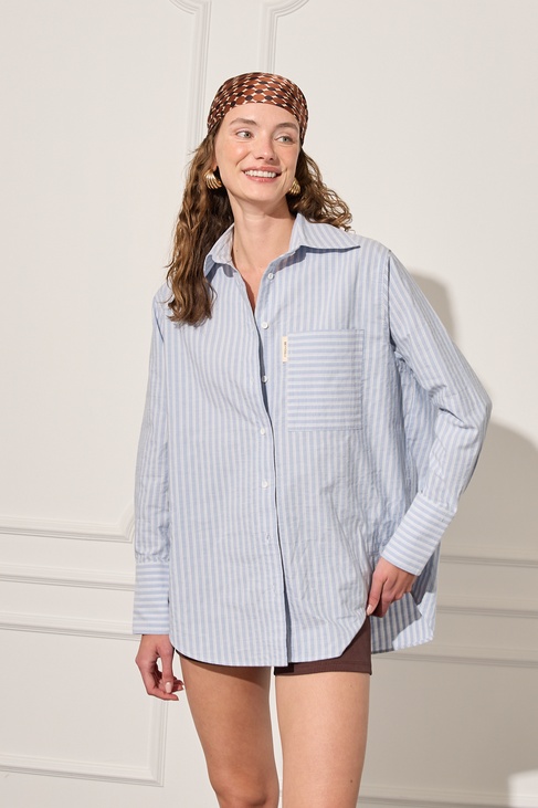  Oversize Çizgili Gömlek