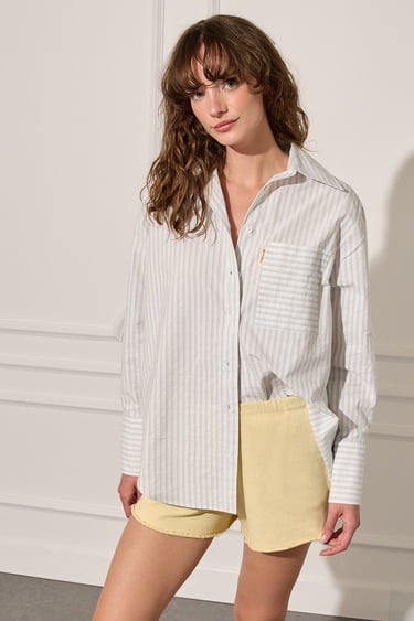  Oversize Çizgili Gömlek