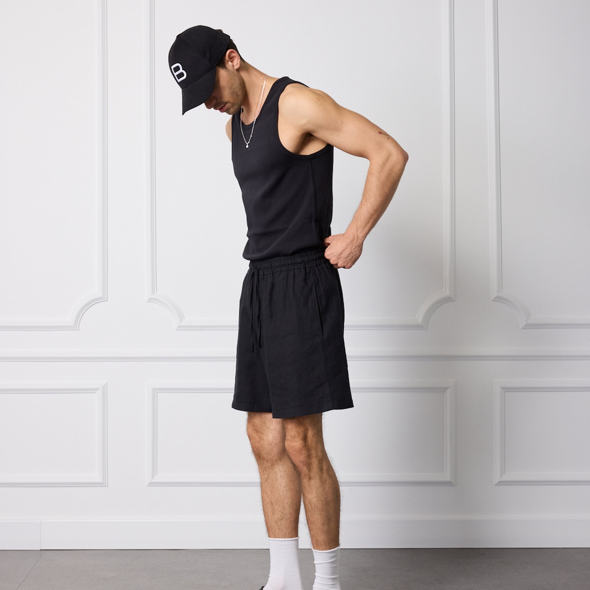 %100 Keten Beli Lastikli Şort