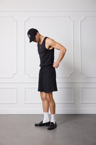  %100 Keten Beli Lastikli Şort