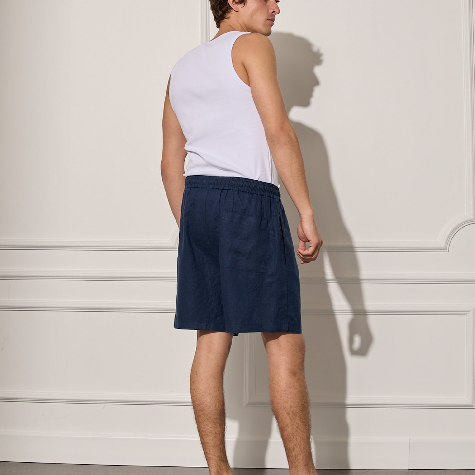 %100 Keten Beli Lastikli Şort