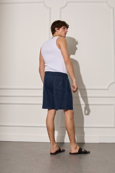  %100 Keten Beli Lastikli Şort