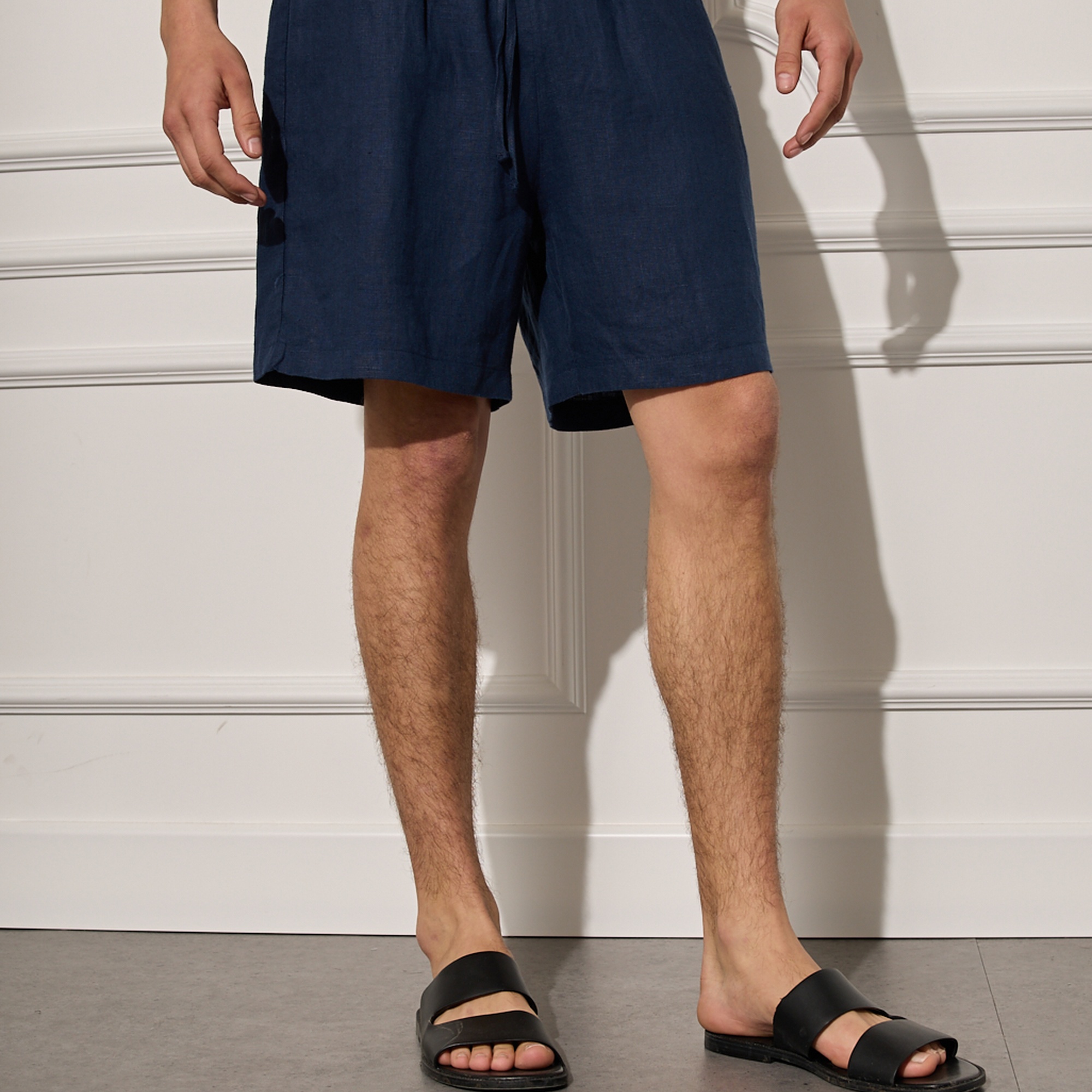 %100 Keten Beli Lastikli Şort