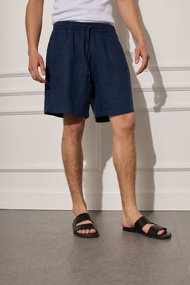  %100 Keten Beli Lastikli Şort