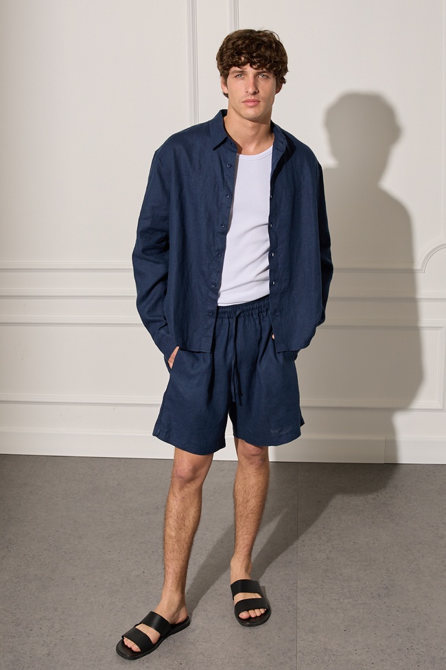  %100 Keten Beli Lastikli Şort