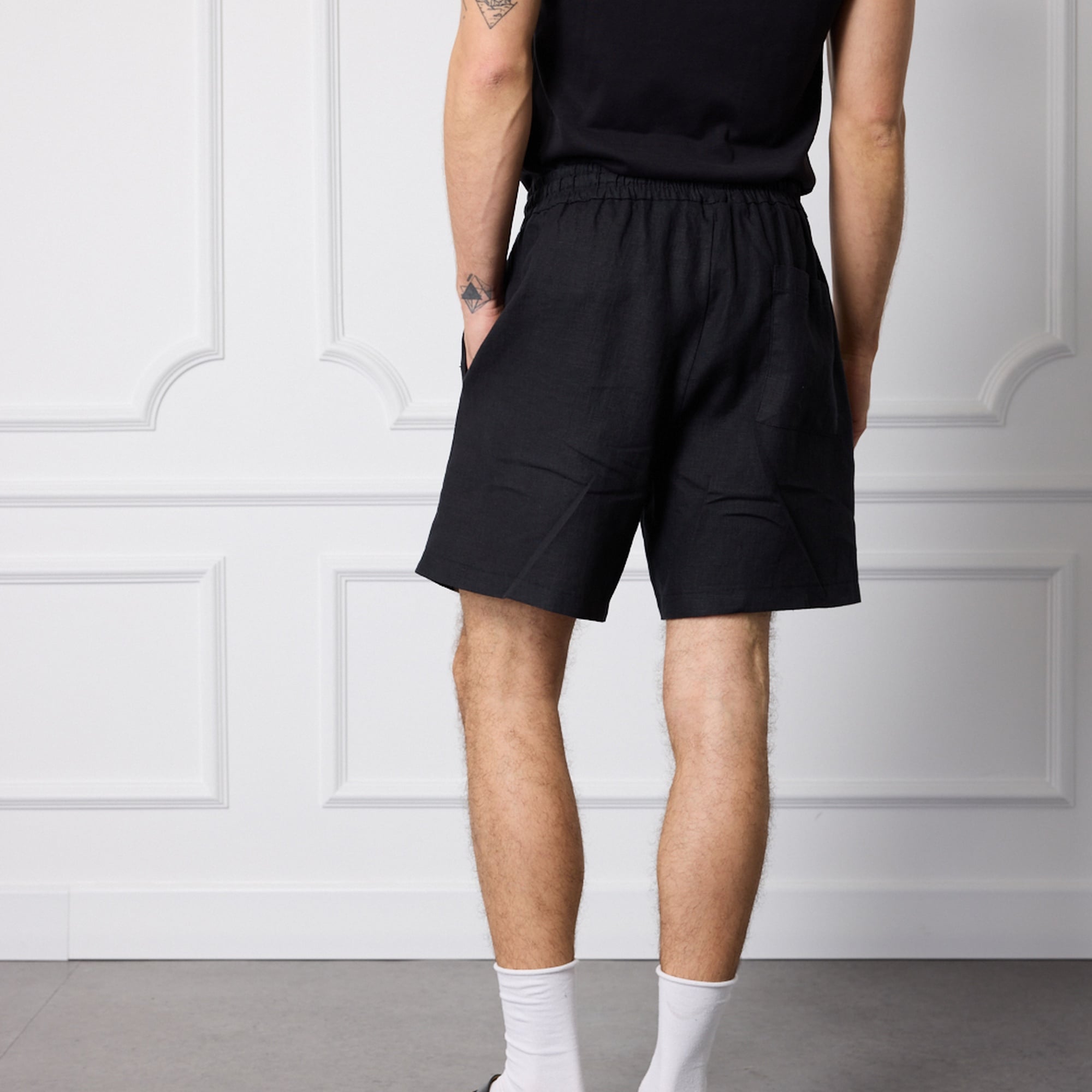 %100 Keten Beli Lastikli Şort