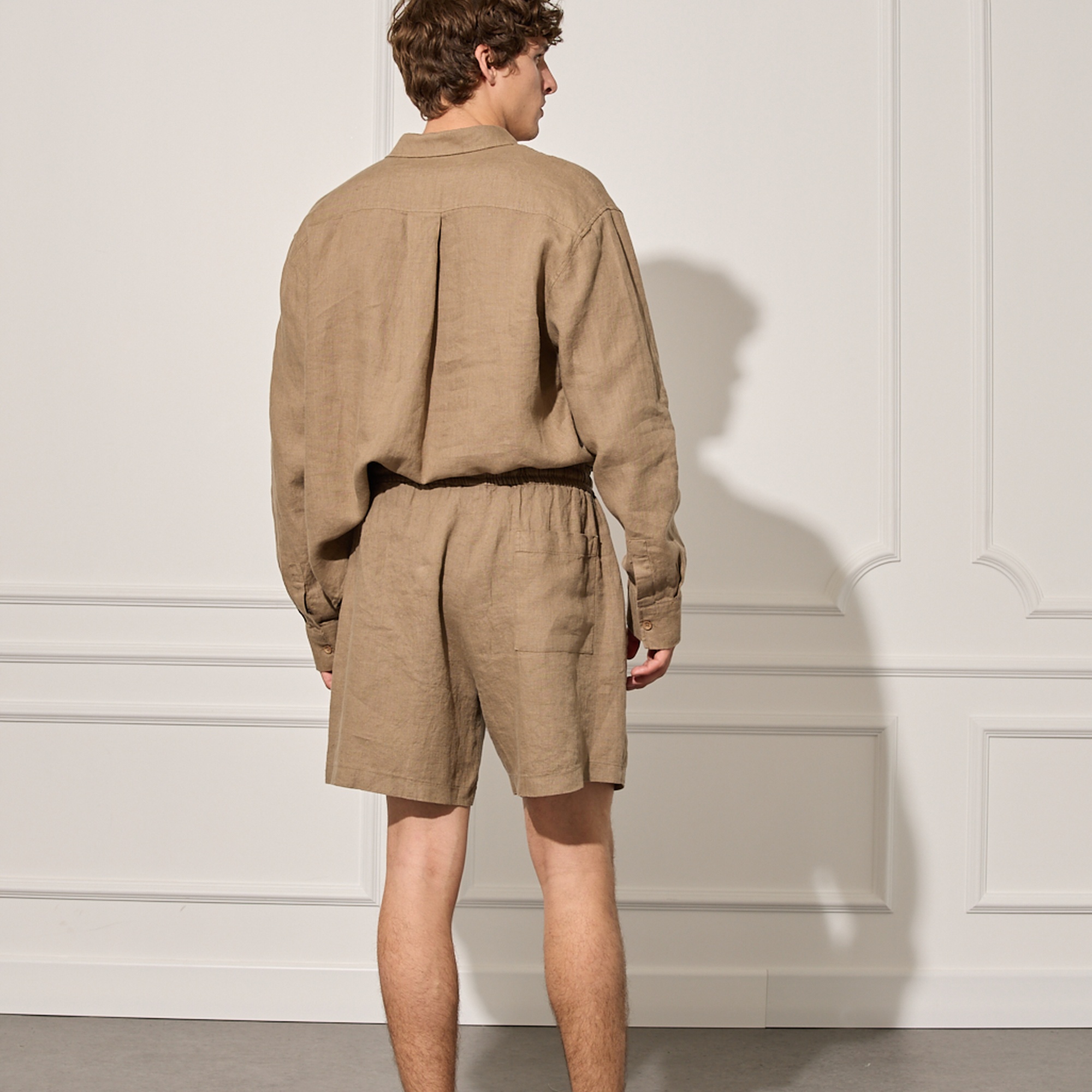 %100 Keten Beli Lastikli Şort