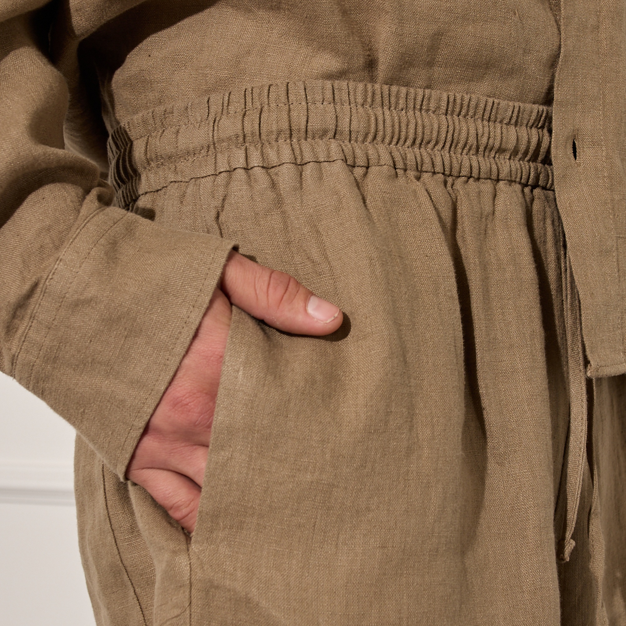 %100 Keten Beli Lastikli Şort