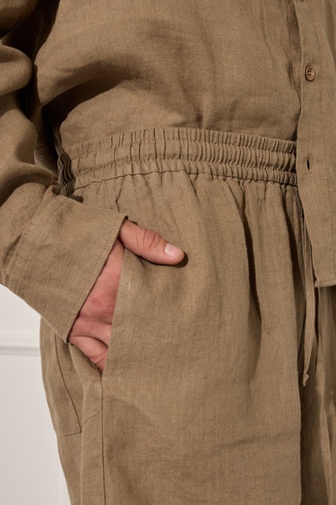  %100 Keten Beli Lastikli Şort