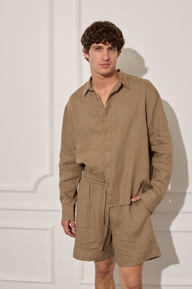  %100 Keten Beli Lastikli Şort