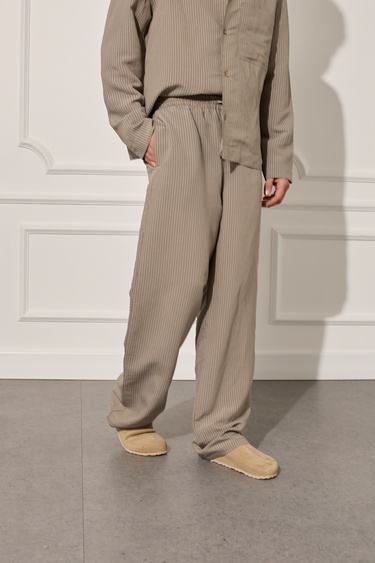  Beli Lastikli Çizgili Pantolon