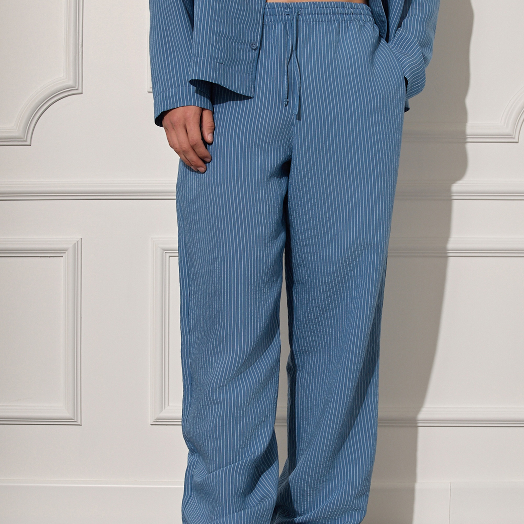 Beli Lastikli Çizgili Pantolon