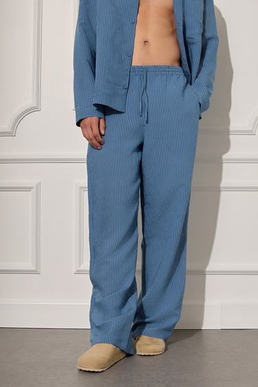  Beli Lastikli Çizgili Pantolon