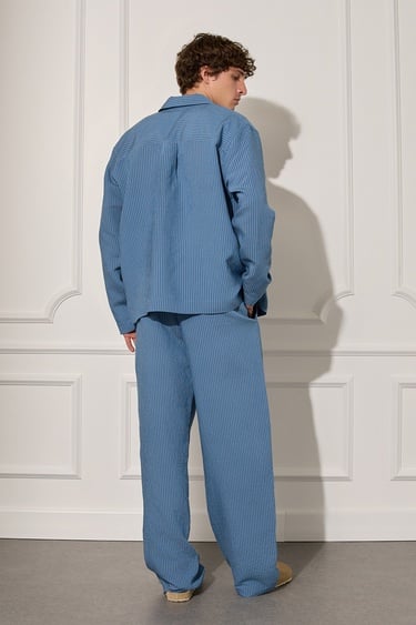  Beli Lastikli Çizgili Pantolon