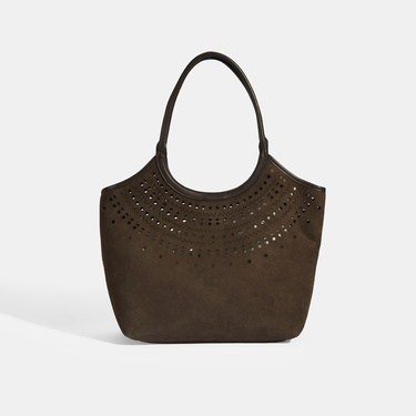  Kadın Kahve Perforeli Süet Omuz Çantası