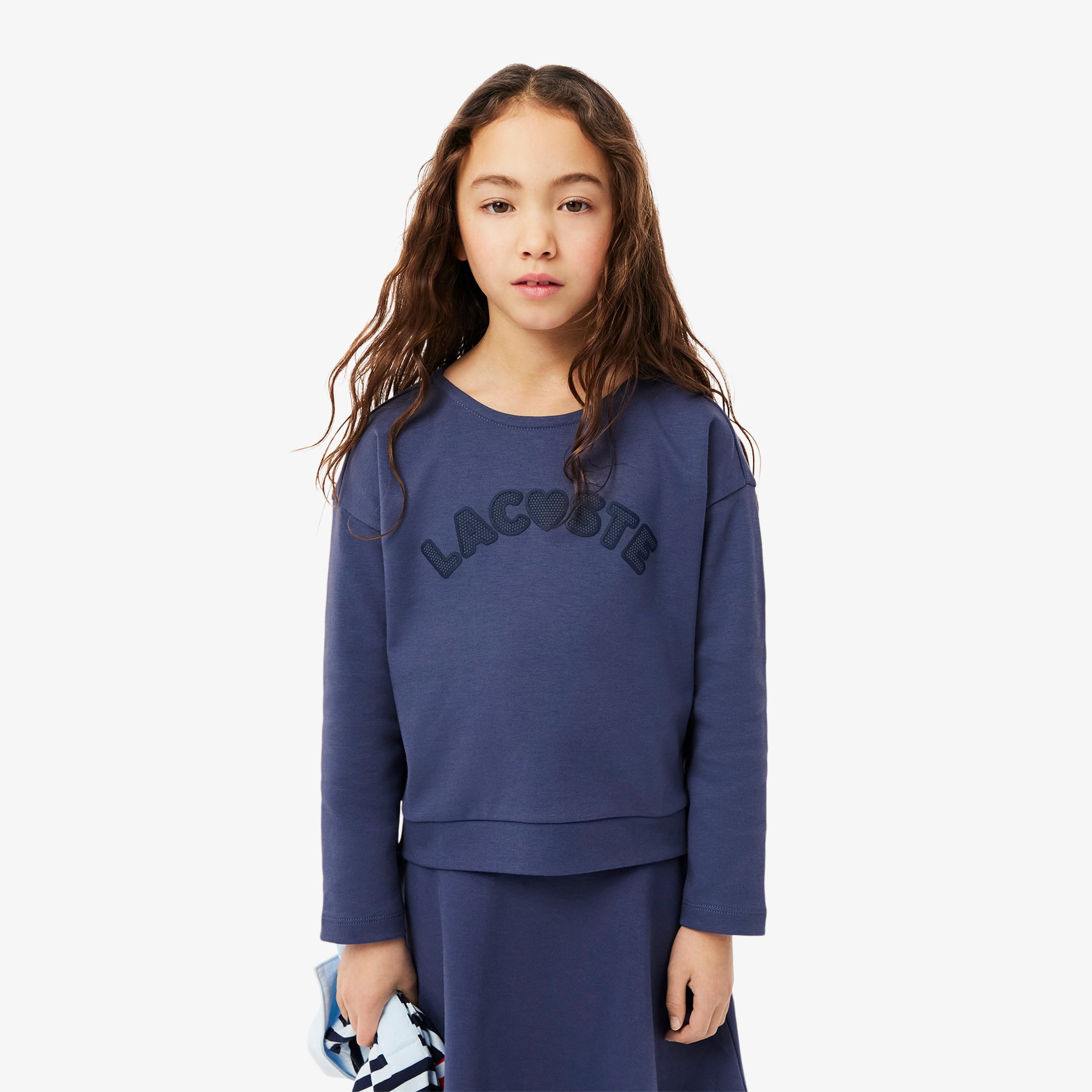  Kız Çocuk Uzun Kollu Bisiklet Yaka Baskılı Mor T-Shirt