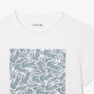  Lacoste Çocuk Bisiklet Yaka Baskılı Beyaz T-Shirt