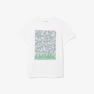 Lacoste Çocuk Bisiklet Yaka Baskılı Beyaz T-Shirt