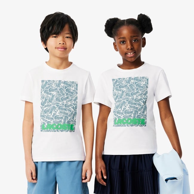  Lacoste Çocuk Bisiklet Yaka Baskılı Beyaz T-Shirt