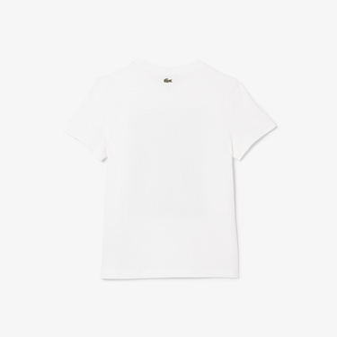  Lacoste Çocuk Bisiklet Yaka Baskılı Beyaz T-Shirt