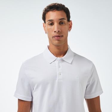  Calvin Klein Smooth Cotton Solid Erkek Beyaz Polo