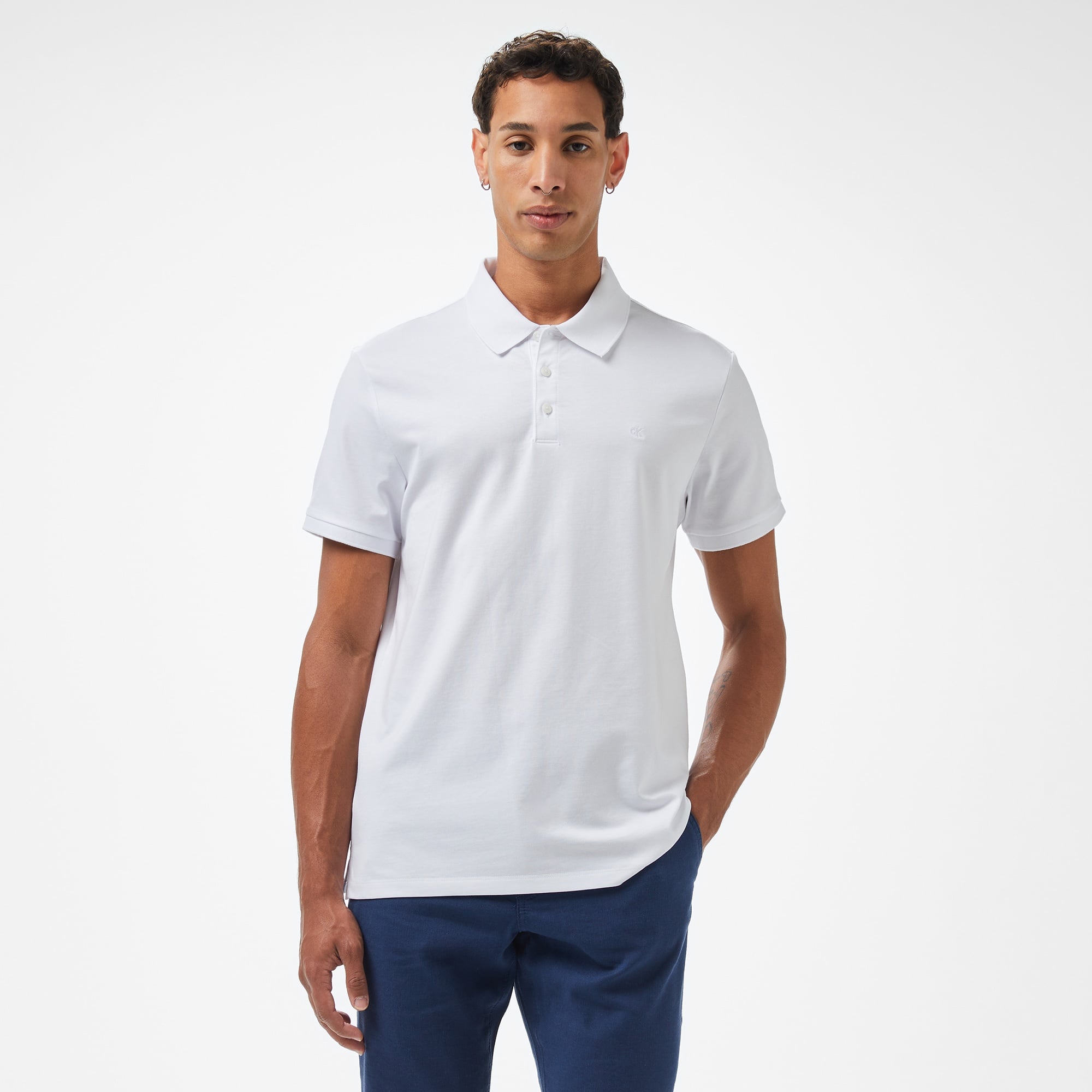 Calvin Klein Smooth Cotton Solid Erkek Beyaz Polo