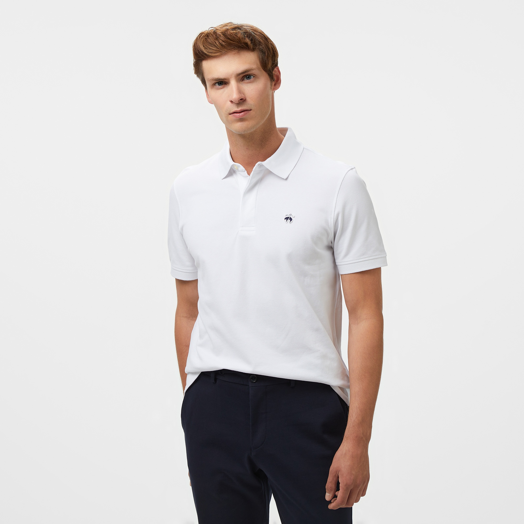 Brooks Brothers Polo Yaka Likralı Pike Erkek Beyaz T-Shirt