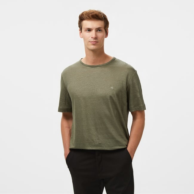  Brooks Brothers %100 Keten Bisiklet Yaka Erkek Haki T-Shirt