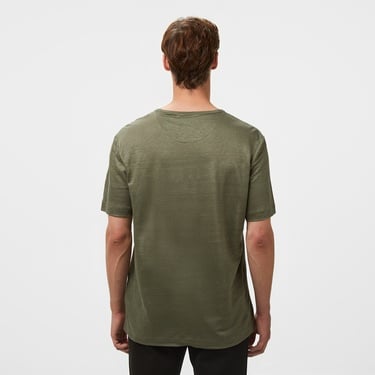  Brooks Brothers %100 Keten Bisiklet Yaka Erkek Haki T-Shirt