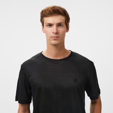  Brooks Brothers %100 Keten Bisiklet Yaka Erkek Siyah T-Shirt