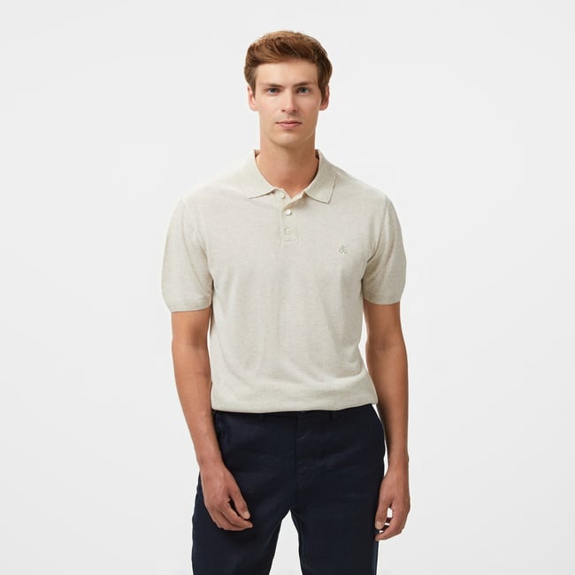  Brooks Brothers Polo Yaka Kısa Kol Keten Karışımlı Erkek Bej Kazak