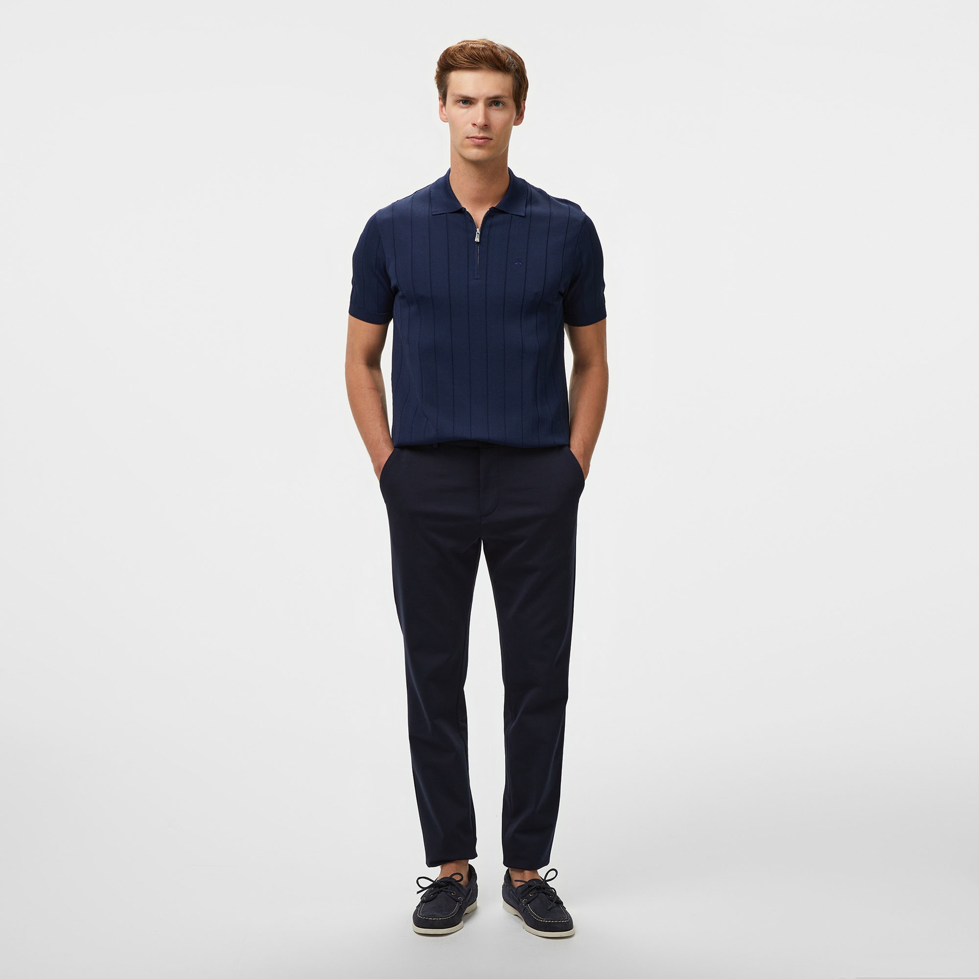 Brooks Brothers Polo Yaka Nervürlü Rayon Kısa Kol Erkek Lacivert Kazak