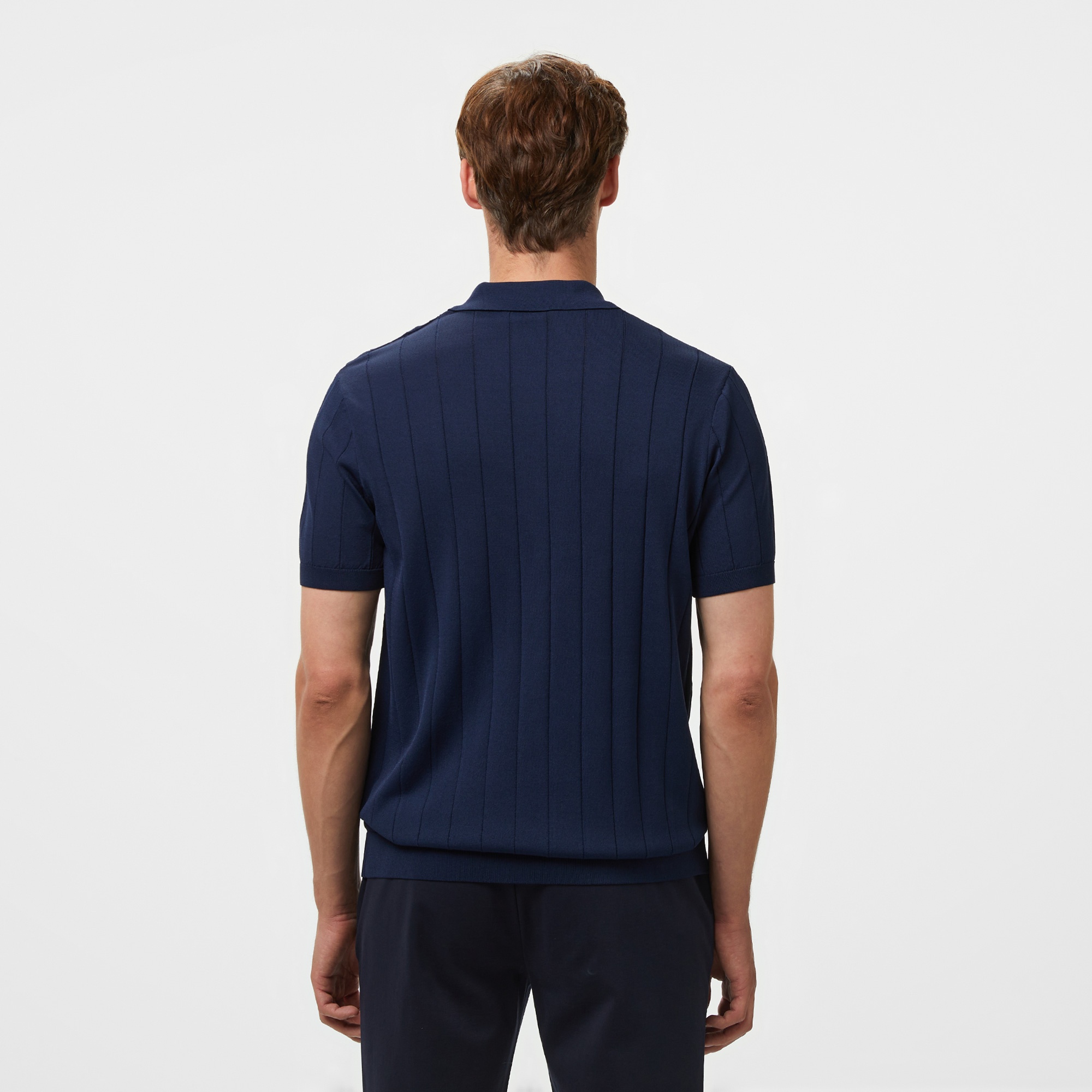 Brooks Brothers Polo Yaka Nervürlü Rayon Kısa Kol Erkek Lacivert Kazak