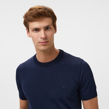  Brooks Brothers Bisiklet Yaka Basic Rayon Kısa Kol Erkek Lacivert Kazak